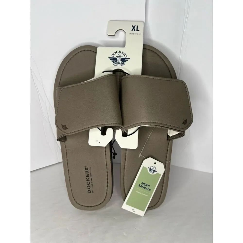 New Dockers Taupe/Brown Adjustable Men Slide Sandals Travel,Casual, Various  Sz